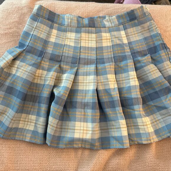 Cider Blue Plaid Pleated Mini Skirt – Size Large - Picture 3 of 6
